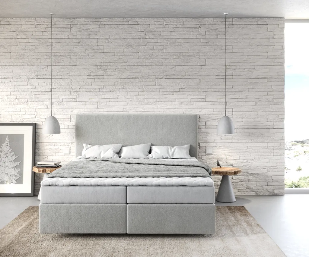 DELIFE Boxspringbett Dream-Well 160x200 Cm Mikrofaser Silbergrau Mit Matratze Und Topper – Bild 2