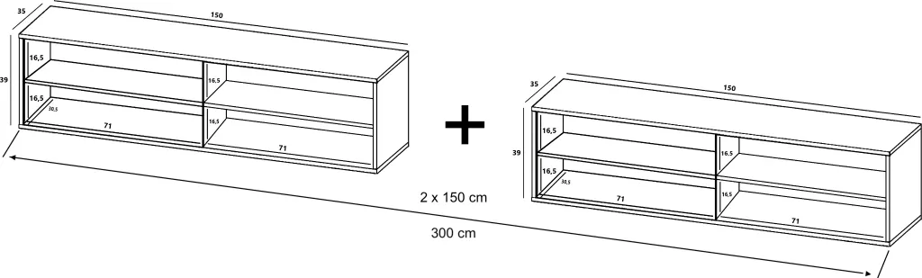 2 Stk Hängende RTV TV-Schrank - 2 X Apollo 2 - MAT 300 - TV Hängeschränke - Hängend - Modern - Lindner Möbel - 300cm X 39cm X 35cm, Farbe: Wotan Eiche Matt - Graphit Matt – Bild 4