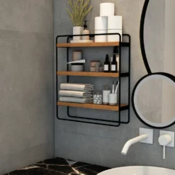 Wandregal ’Skovbo’ Mit 3 Ablageflächen Schwarz/Holzfarben