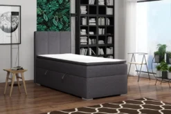 FURNIX Einzel-Polsterbett FROSTI Mit Bettkasten Topper 100x200 Cm LX6 Dunkelgrau