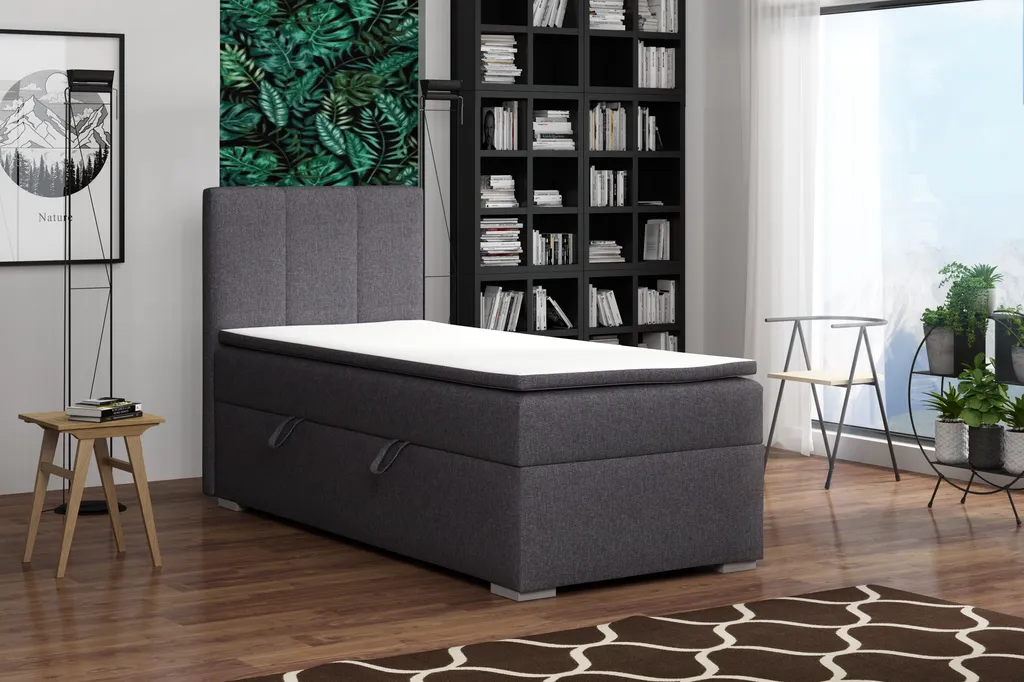 FURNIX Einzel-Polsterbett FROSTI Mit Bettkasten Topper 100x200 Cm LX6 Dunkelgrau