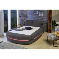 LUCY Boxspringbett Jugendbett Futonbett Polsterbett 140 X 200 Cm Stoff Grau LED Bluetooth Lautsprecher