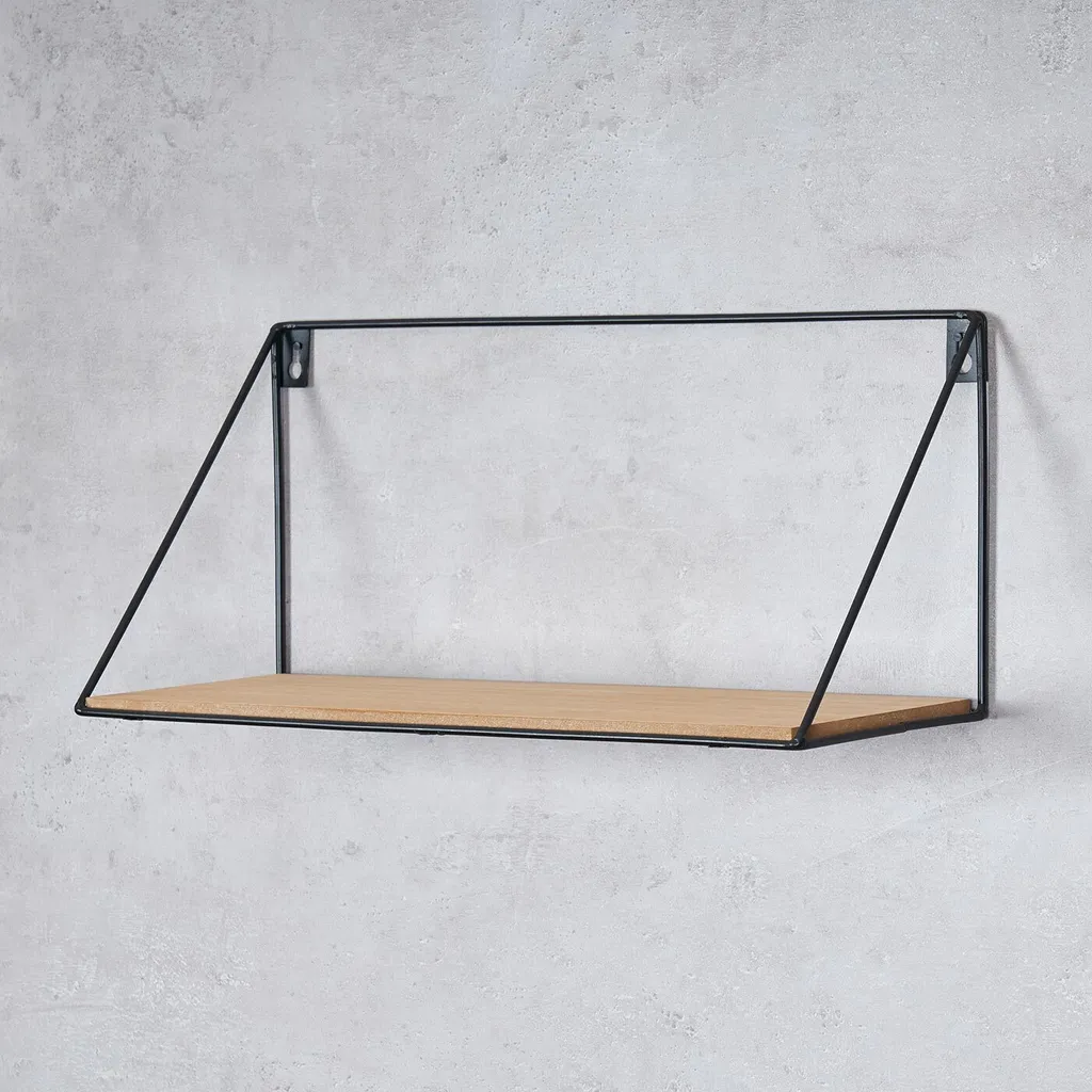 2er Set Wandregal Regal 39x17cm Metall Schwarz Holz MDF Natur Modern Industrie – Bild 3