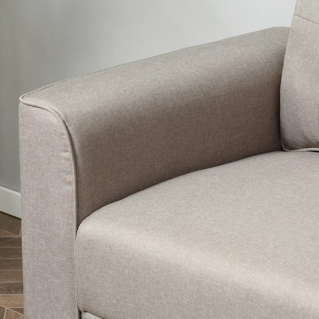 HOMCOM Doppelsofa 2-Sitzer Sofa Loveseat Stoffsofa Mittelalterlicher Stil Wohnzimmer Schlafzimmer Leinen-Touch Gummiholz Beige 202 X 72 X 91 Cm – Bild 3