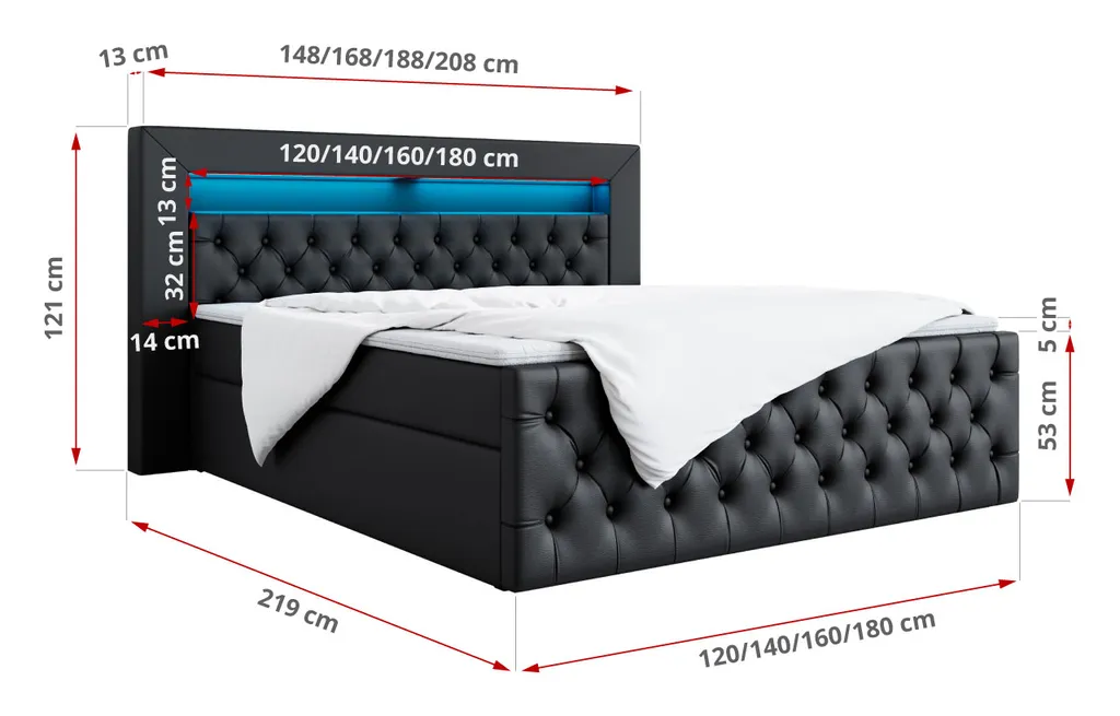 Boxspringbett - Doppelbett Mit Multipocket-Matratze Und Topper - Polsterbett - Stauraumbett Mit Bettkasten - GOLD 9 - Schwarz - 180 X 200 – Bild 2