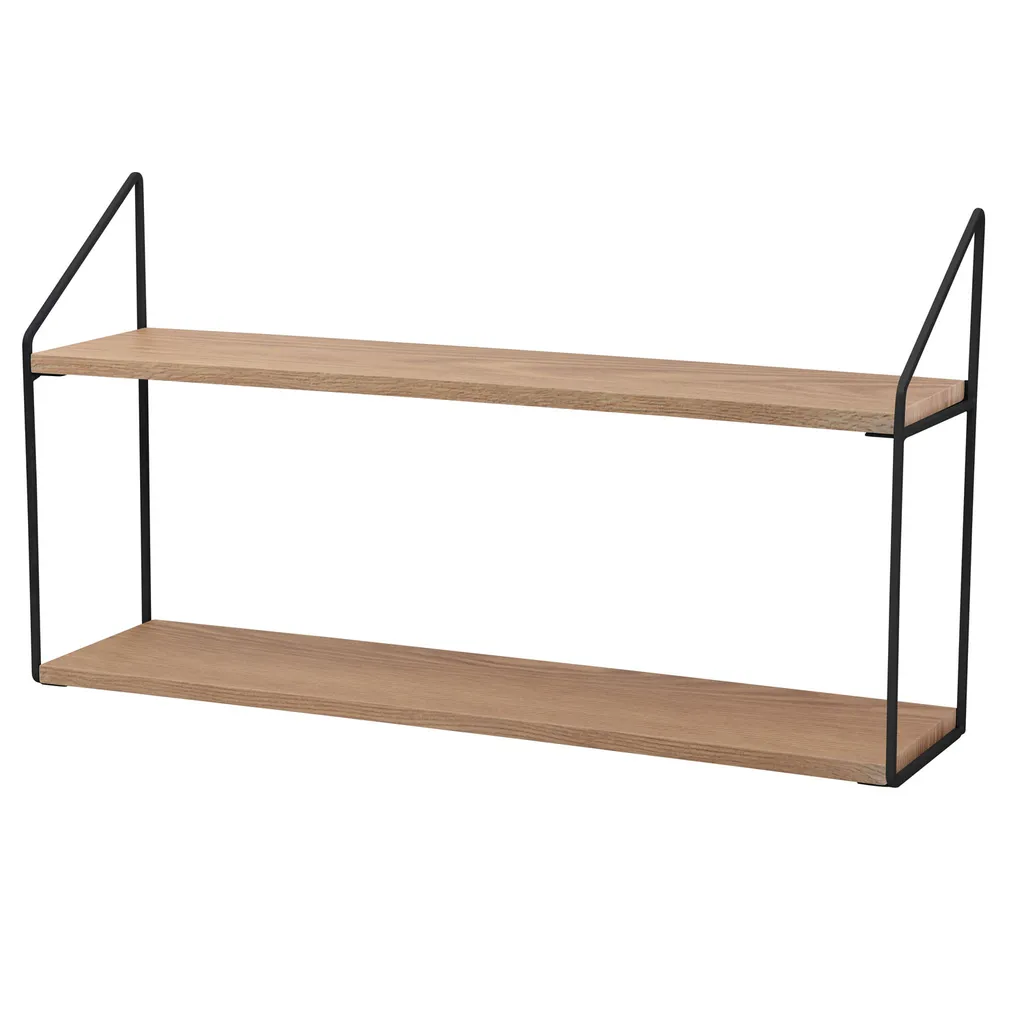 Wandregal Mit 2 Ablagen 60x15xH33cm Metall/MDF Schwarz/Natur – Bild 2