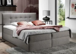 FURNIX Boxspringbett TREZO 2 140x200 Mit Tiefen Bettkasten Und Topper LS98 Grau