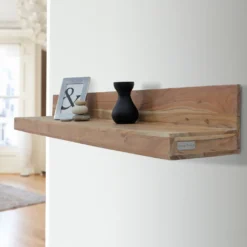 WOMO-DESIGN Wandregal 140x23x18 Cm, Natur, Aus Massives Akazienholz, Landhaus-Stil, Wandboard Handgefürtigtes Regal Hängeregal Schweberegal Holzregal Buchregal Für Wohnzimmer