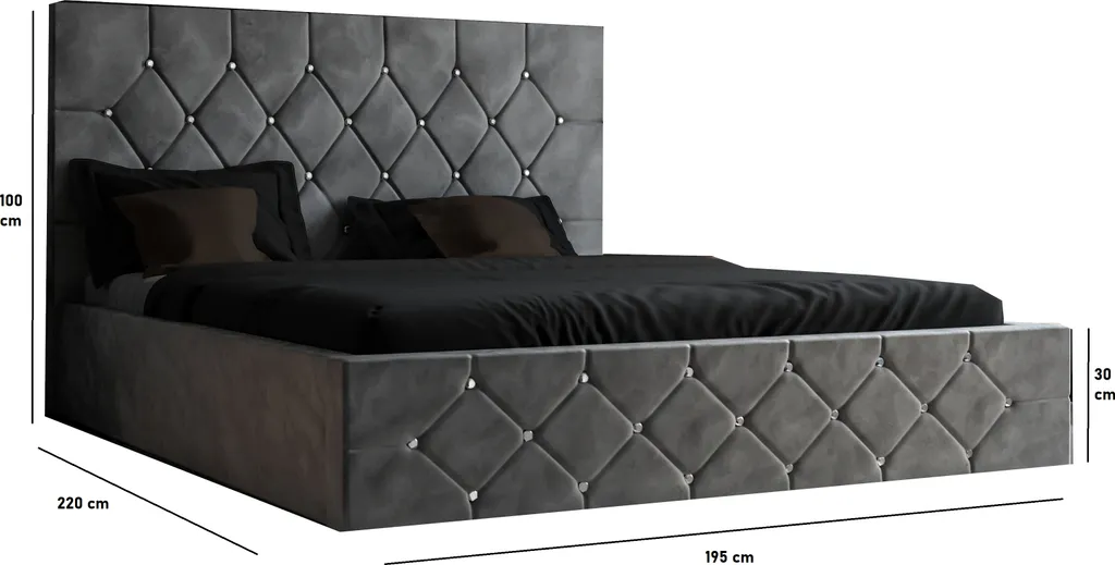 GRAINGOLD Glamour Polsterbett 180x200 Cm Rossa - Velour Stoff, Lattenrost, Bettkasten - Doppelbett Mit Kristallen - Schwarz (Magic Velvet 2219) – Bild 4