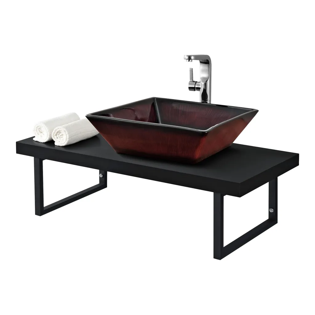 Waschtischplatte HLO-PX48 100x45x30 Cm Mit Handtuchhalter Schwarz Matt – Bild 2