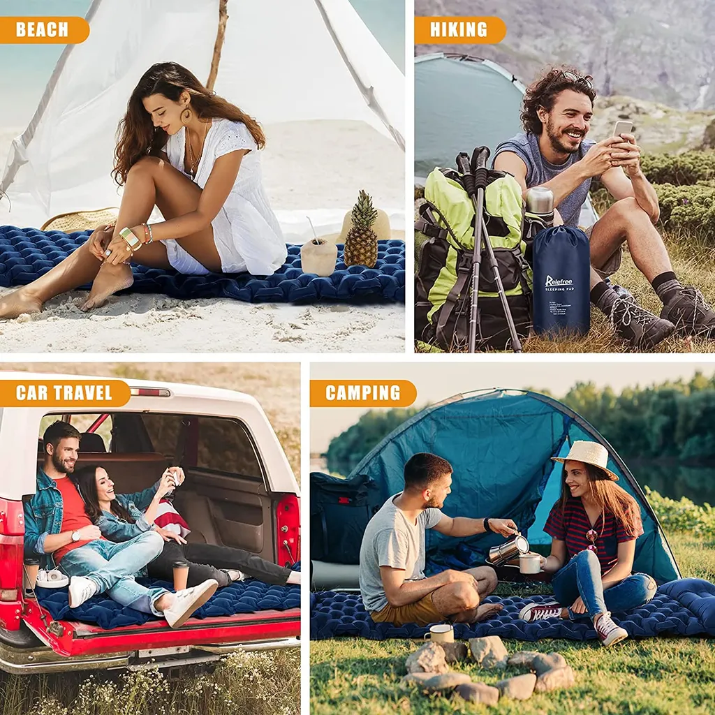 Relefree Isomatte Camping Selbstaufblasend Mit Fußpresse Kleines Packmaß Ultraleicht - Camping Luftmatratze Wasserdicht Mit Kissen , Mehrweg,Marineblau – Bild 5