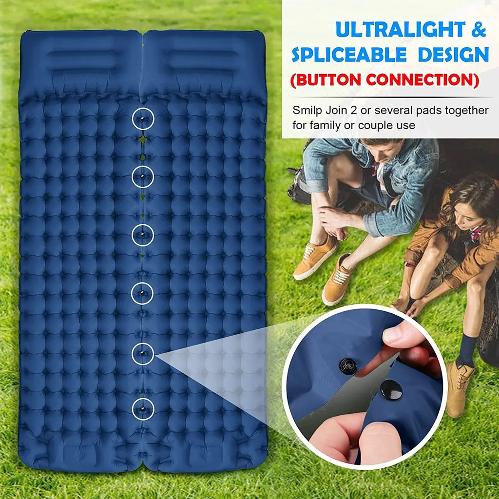Isomatte Camping Selbstaufblasend Verdicktes Aufblasbare Matratze Mit Fußpresse Pumpe Und Kissen, Wasserdicht Luftmatratze Outdoor, 200 X 69 X 10 Cm,Blau – Bild 6