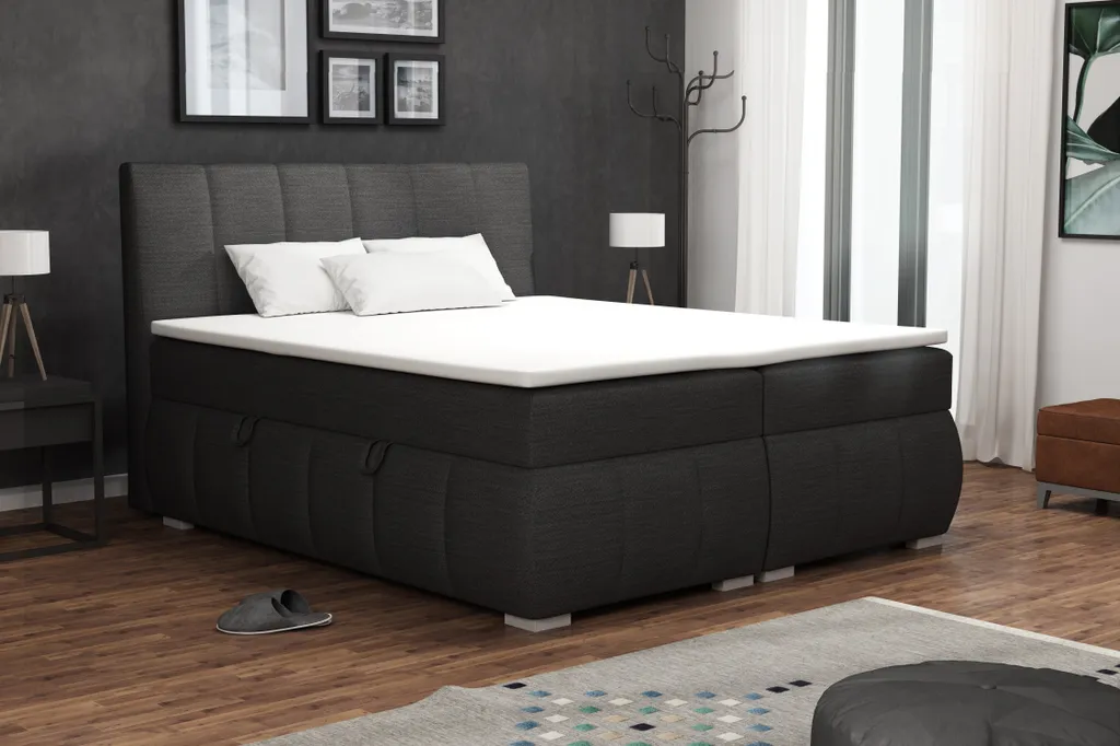 Furnix Boxspringbett CARRI Bettkasten Doppel-Polsterbett Topper 160x200 Cm OR96 Anthrazit