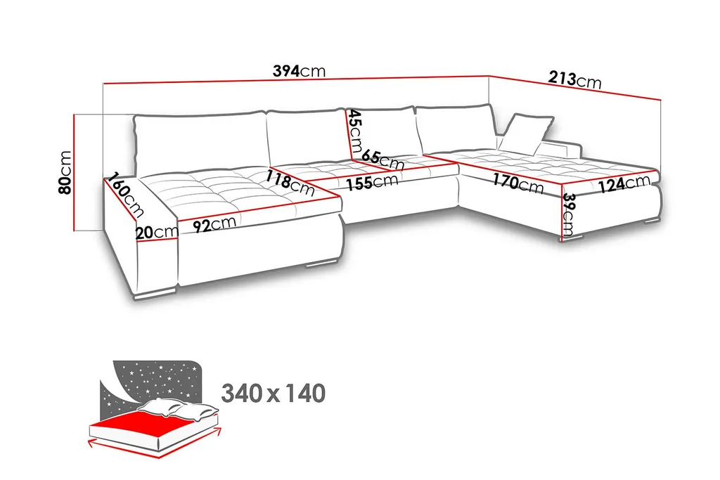 Mirjan24 Ecksofa Caro, U-Form Couch Mit Bettkasten Und Schlaffunktion, Polsterecke, Couchgarnitur Für Wohnzimmer (Soft 011 + Lawa 06) – Bild 14