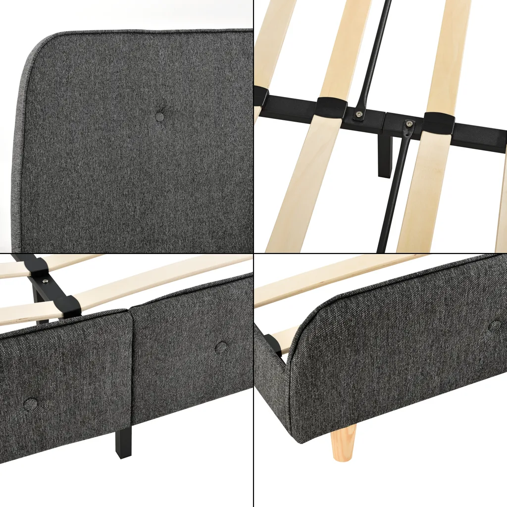 Polsterbett Silkeborg 180x200cm Doppelbett Ehebett Bett Mit Lattenrost Leinen Dunkelgrau – Bild 6