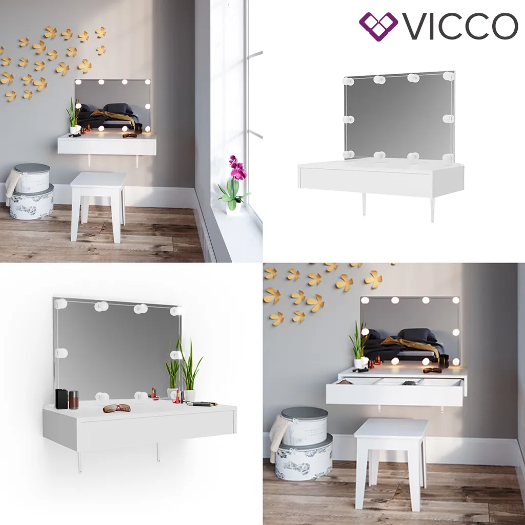 Vicco Schminktisch Alessia Frisiertisch Kommode Frisierkommode Spiegel Weiß Inklusive LED-Lichterkette – Bild 9
