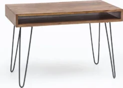 WOHNLING Schreibtisch BAGLI Braun 110 X 60 X 76 Cm Massiv Holz Laptoptisch Sheesham Natur | Landhaus-Stil Arbeitstisch Mit 1 Ablage-fach | Bürotisch PC-Tisch