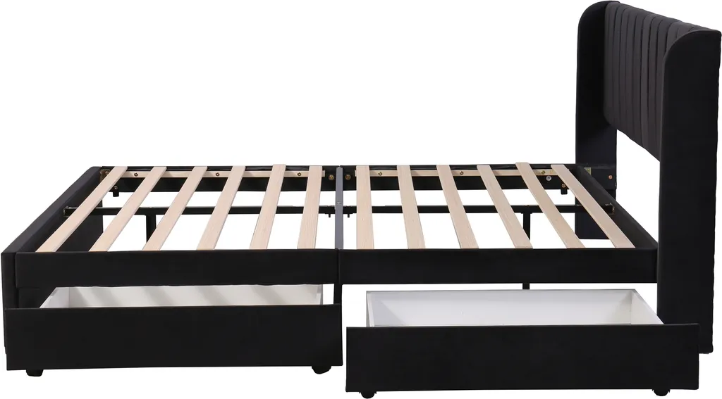 Merax Boxspringbett 180x200cm Polsterbett Stauraumbett Funktionsbett Doppelbett Mit Lattenrost Und 2 Schubladen, Schwarz – Bild 10