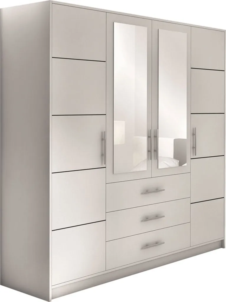 Mirjan24 Kleiderschrank Tytus D4, Drehtürenschrank, Garderobenschrank Mit Spiegel, Schlafzimmer (Farbe: Weiß)