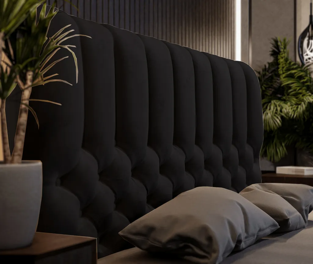 GRAINGOLD Designerbett 140x200 Roma - Doppelbett Mit Bettkasten Und Lattenrost - Schöner Und Eleganter Stil, Samtstoff - Schawrz – Bild 3