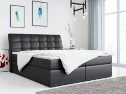 MKS MEBLE Boxspringbett Doppelbett - Polsterbett Mit Multipocket-Matratze Und Topper - Kunstlederbett Mit Bettkasten - Stauraumbett - DIEGOS