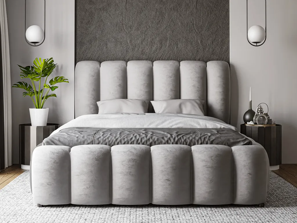 GRAINGOLD Modern Polsterbett 180x200 Cm Cloud - Bett Mit Lattenrost & Bettkasten - Dicker Schaum, Samtstoff - Hellgrau (Monolith 84) – Bild 3