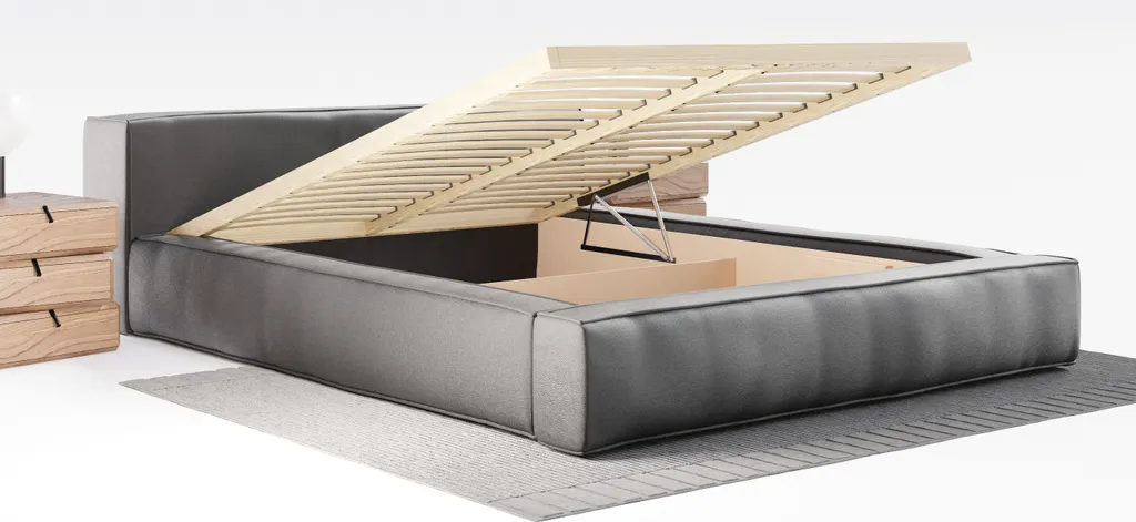 GRAINGOLD Design Polsterbett 160x200 Cm Armani - Premium Stoff, Bettkasten, Lattenrost - Modern Polsterbett - Schwarz (Solar 99) – Bild 7