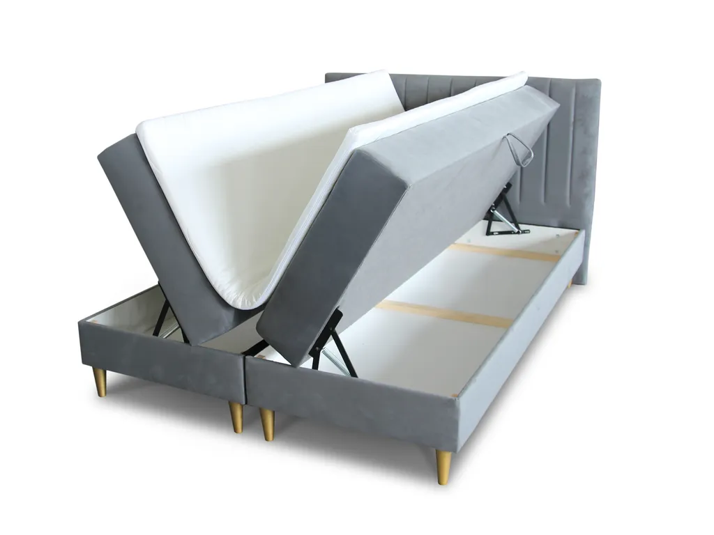 Boxspringbett Gold Mit 2 Bettkästen Und Topper - Doppelbett, Bonell-Matratze, Polsterbett, Bett Mit Matratzentopper, Schlafzimmer, Velours Stoff (Beige (Manila 02), 140 X 200 Cm) – Bild 2