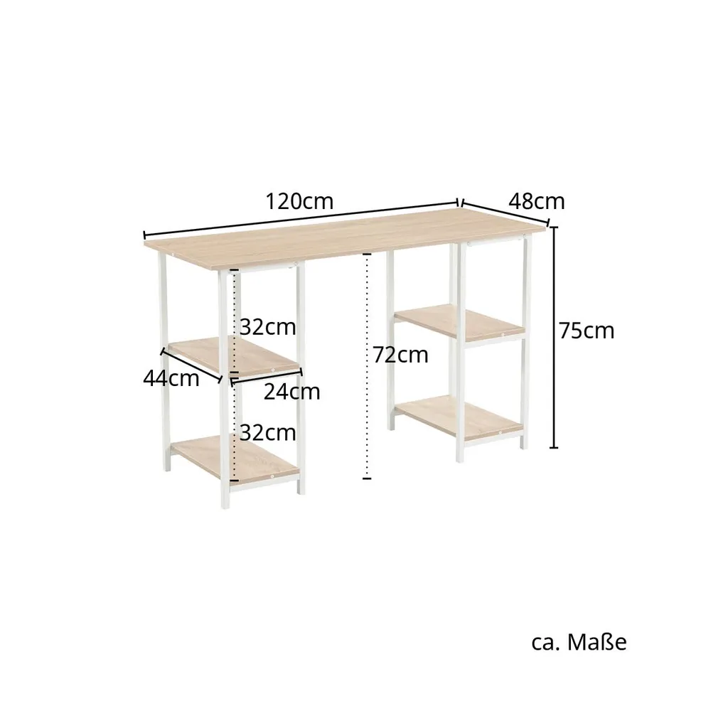 SVITA Studio Bürotisch Mit Regal Nussbaum-Optik Schwarze Metall-Beine Schreibtisch Computertisch Arbeitstisch PC Tisch – Bild 3