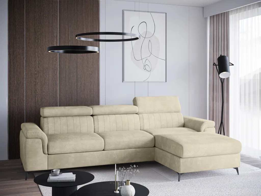 GRAINGOLD Ecksofa Dubai - Eckcouch In L-form Mit Schlaffunktion Und Bettkasten - Ottomane Rechts Freistehend - Beige – Bild 2