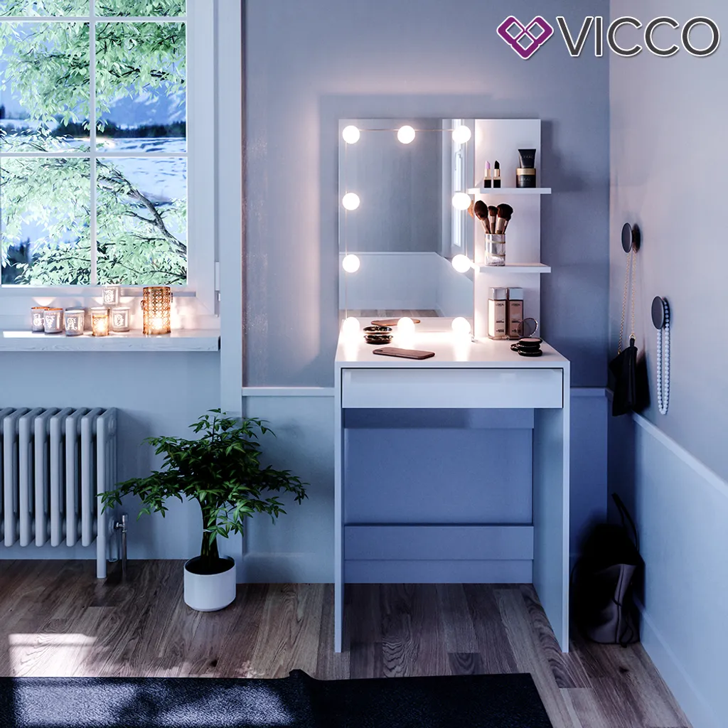 Vicco Schminktisch Frisiertisch Schminkkommode Isabelle LED-Beleuchtung Kommode – Bild 4