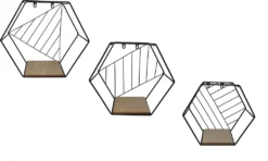 Wandregal HEXAGON Schwarz - 3er Set - Hängeregal Im Sechseck Design - Deko Regal Zum Aufhängen Oder Hinstellen