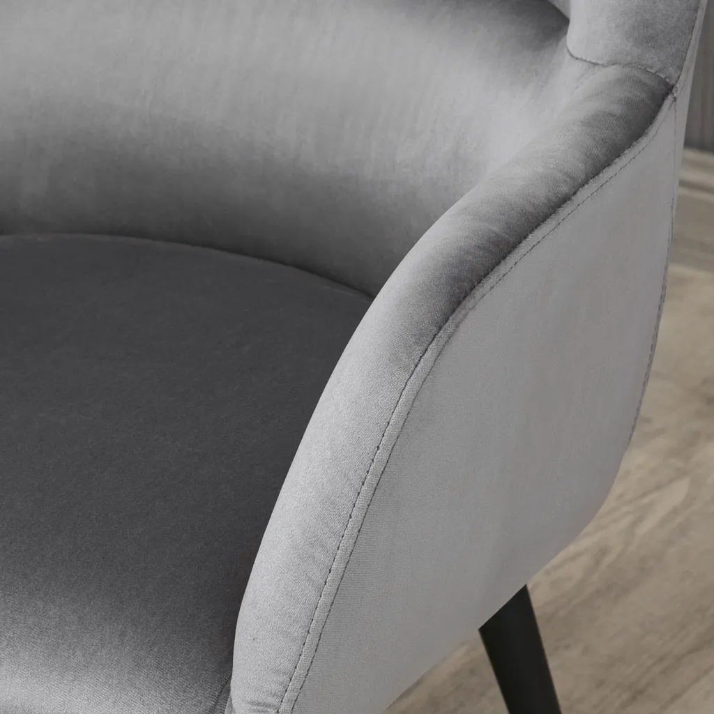 HOMCOM Esszimmerstuhl, Loungesessel Mit Armlehne, Akzentsessel Mit Samt-Optik, Max. 120 Kg Belastbar, Für Wohnzimmer, Schlafzimmer, Dunkelgrau – Bild 9