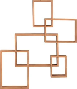 HOMCOM Wandregal Wandboard Schweberegal Mit 5 Ineinandergreifenden Würfel, 9 Fächer Deko Für Schlafzimmer Wohnzimmer Tannenholz Natur 71 X 10,2 X 80,5 Cm