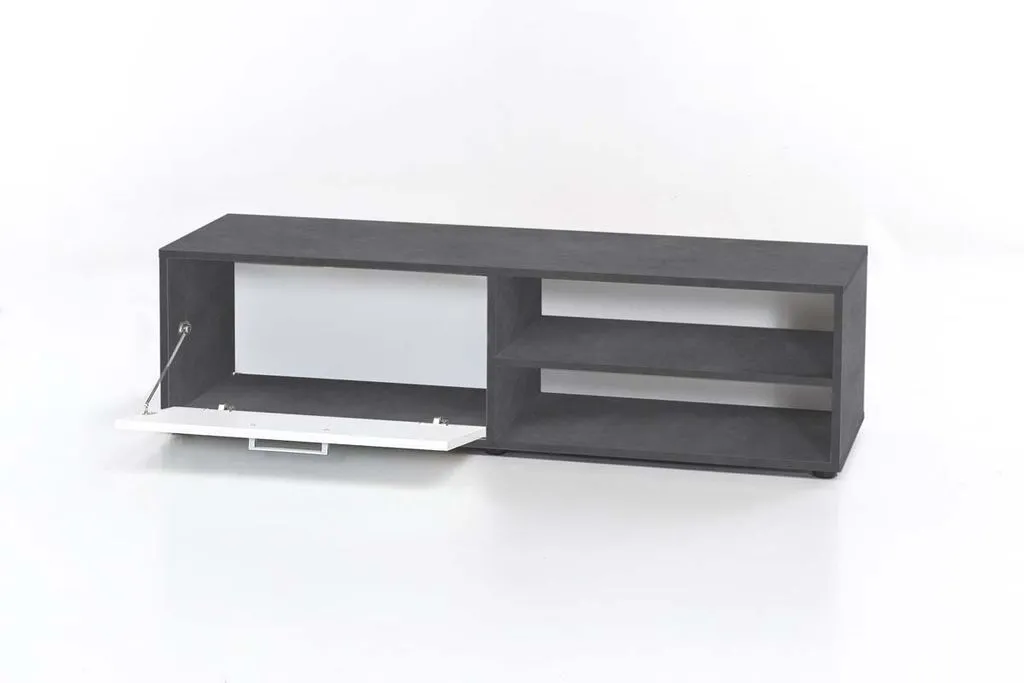 Wilmes Lowboard Mit 1 Klappe, MelaminNachbildung Graphit, Front Weiß – Bild 4