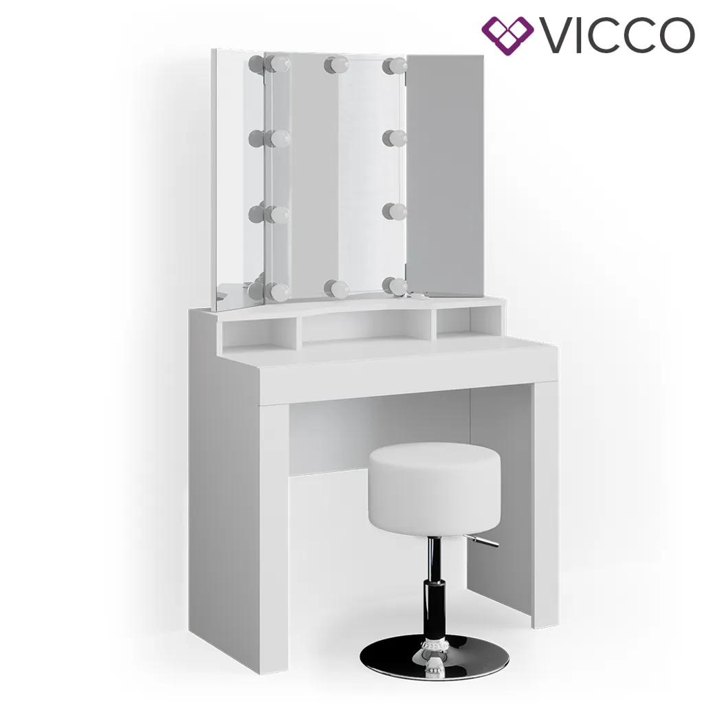 Vicco Schminktisch Nora Weiß Mit LED-Beleuchtung Spiegel Hocker Frisiertisch