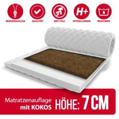 Topper 180 X 200 Cm Matratzenauflage Mit Kokos Kaltschaum 7 Zonen Höhe Ca 7 Cm H5 Premium Bezug