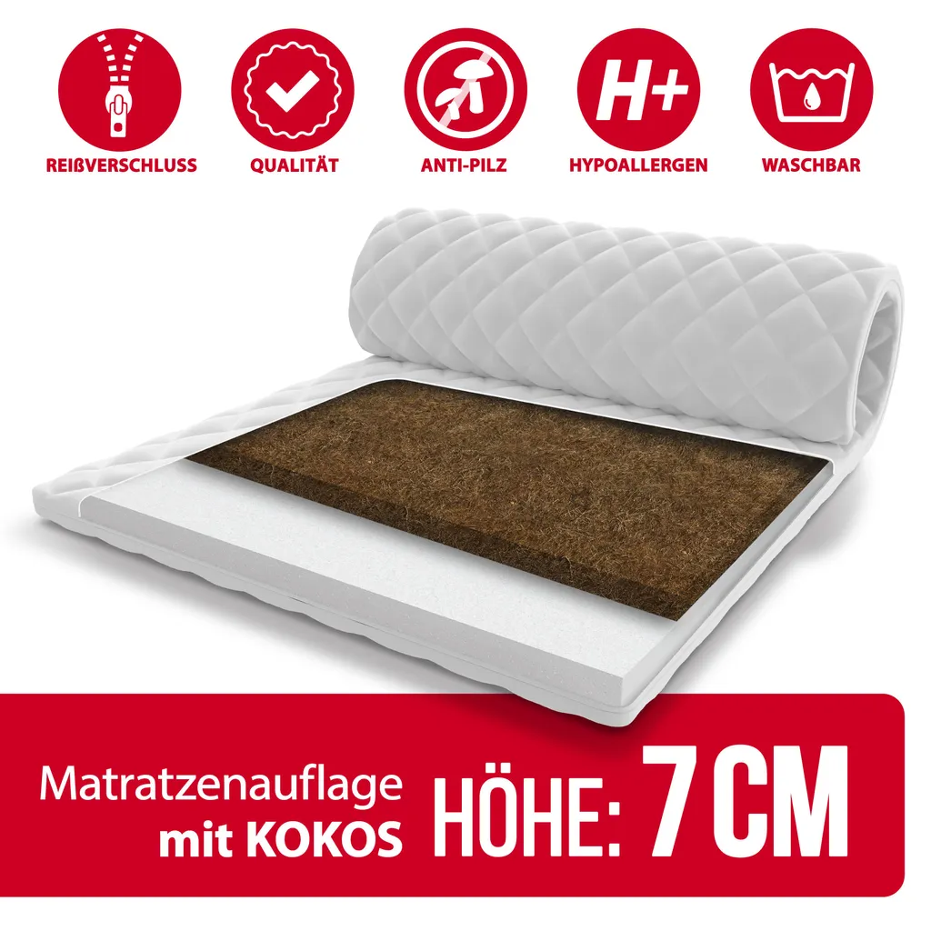 Topper 180 X 200 Cm Matratzenauflage Mit Kokos Kaltschaum 7 Zonen Höhe Ca 7 Cm H5 Premium Bezug