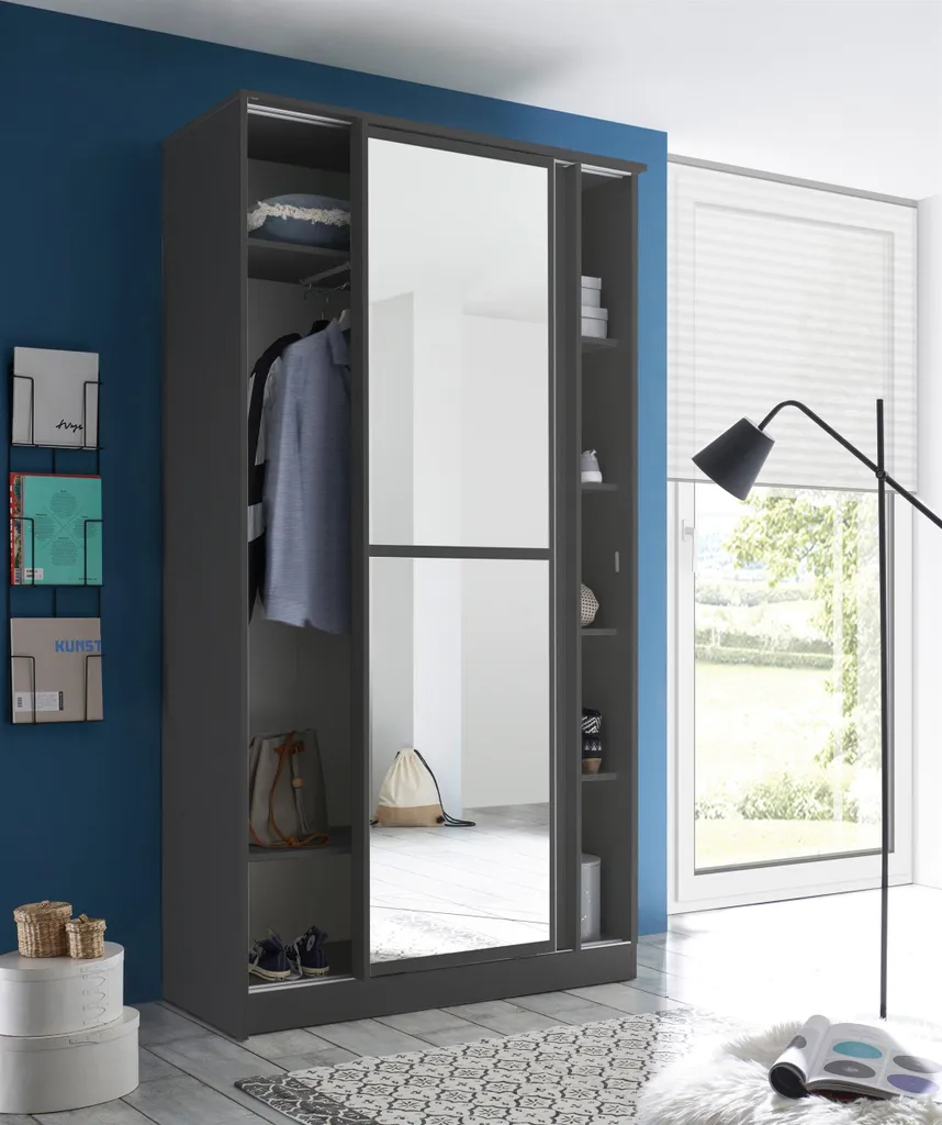 Schwebetürenschrank Kleiderschrank Schiebetürenschrank Schrank"Alysia II" Graphit – Bild 4