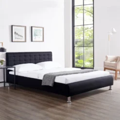 Polsterbett CANNES In Schwarz Einzelbett Doppelbett 140 X 200 Cm Mit Lattenrahmen