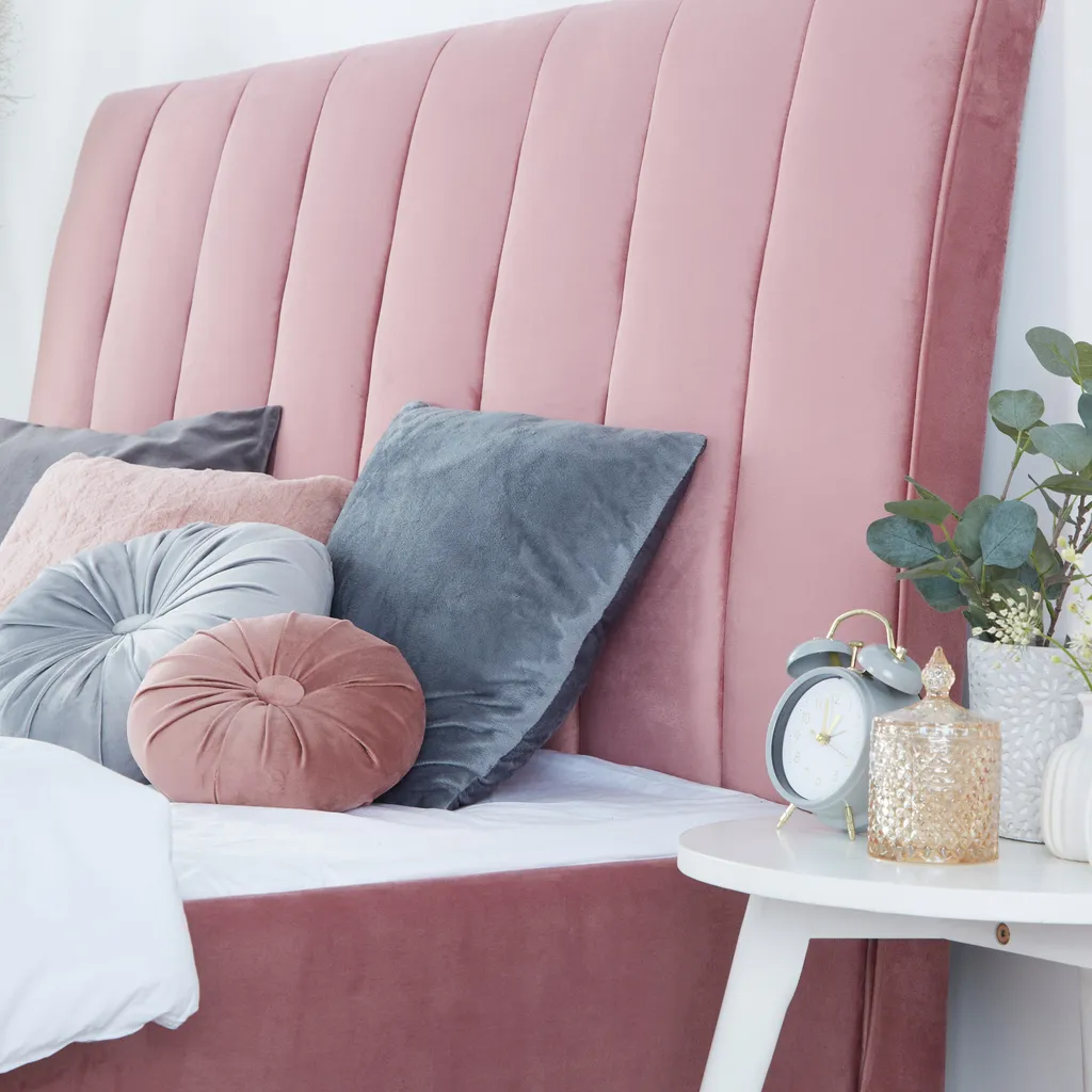 Homestyle4u 2009, Polsterbett 140x200 Mit Lattenrost Rosa Altrosa Samt Bett Doppelbett Stoffbett Bettgestell – Bild 7