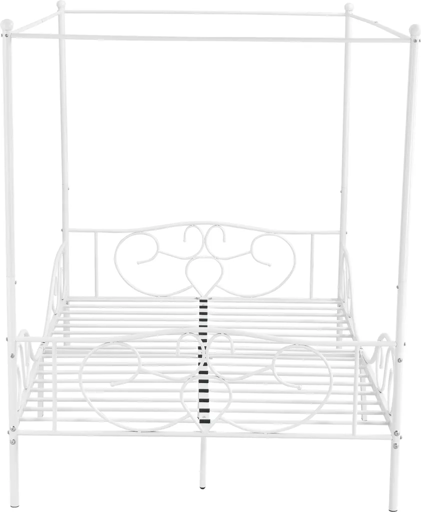 Himmelbett Finström 140x200cm Metall Bettrahmen Mit Lattenrost Jugendbett Weiß – Bild 4