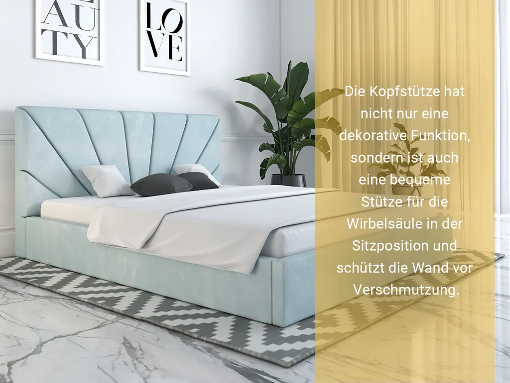 GRAINGOLD Samtbett 120x200 Orlo - Doppelbett Mit Bettkasten - Polsterbett Mit Rückenlehne Und Lattenrost - Hellblau – Bild 6