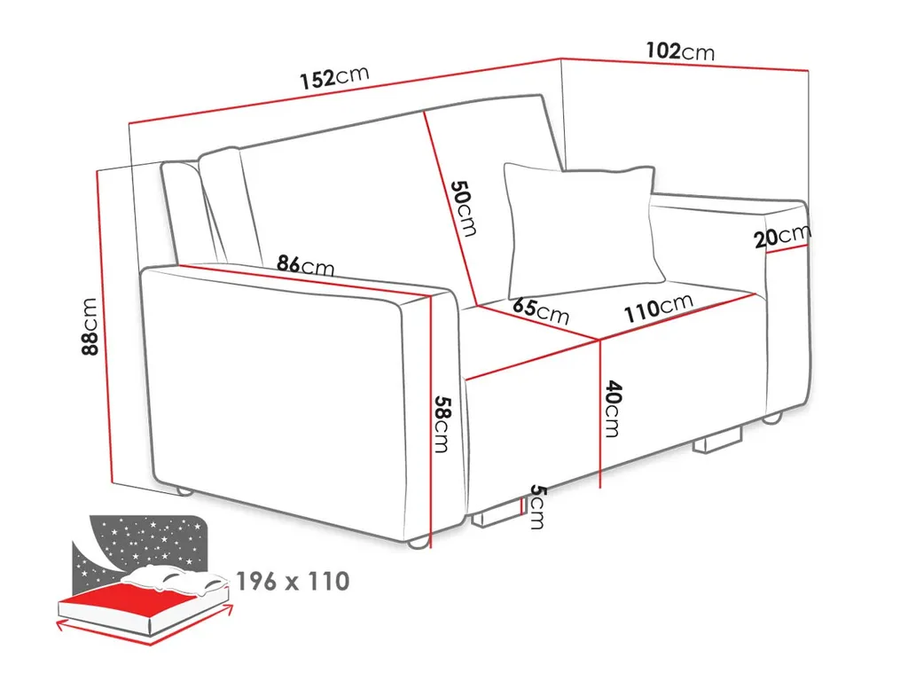 Mirjan24 Schlafsofa Viva Star II, 2 Sitzer Polstersofa Inkl. Kissen, Mit Bettkasten Und Schlaffunktion, Stilvoll Couch (Farbe: Poso 05) – Bild 8