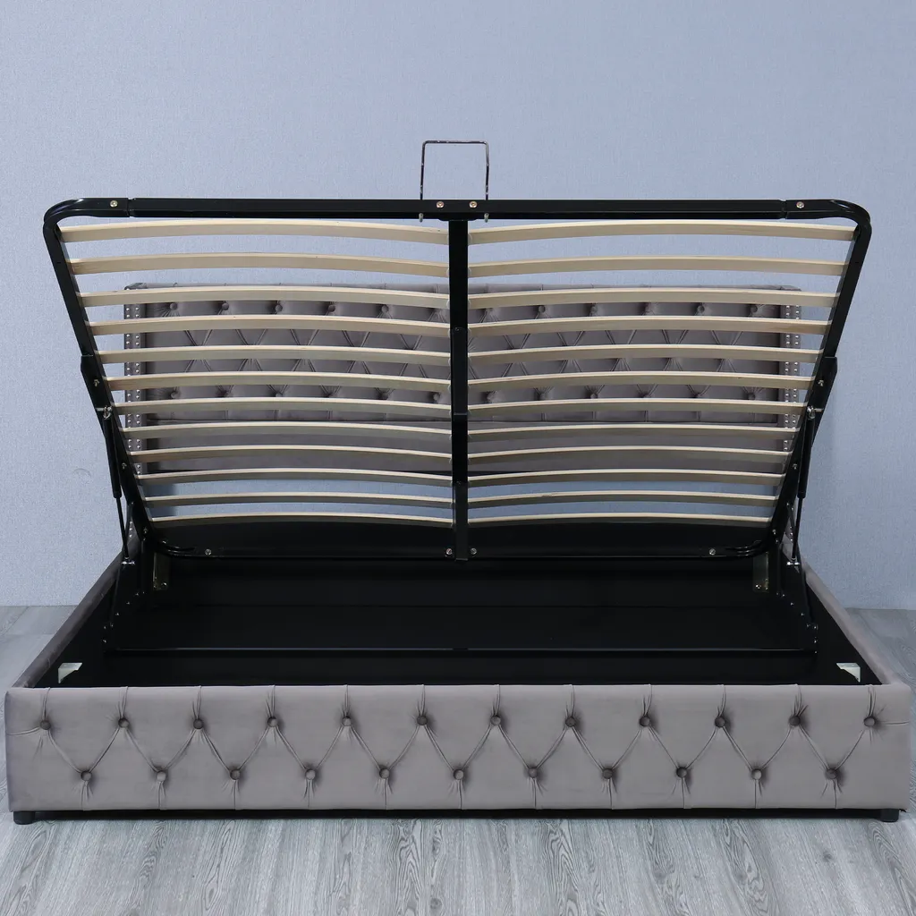 Merax Hydraulisches Boxspringbett 180x200cm Polsterbett Mit Bettkasten, Lattenrost Und Stauraum, Straumbett Funktionsbett Ohrenform Doppelbett Aus Samt, Grau – Bild 10