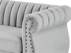 Chesterfield Sofa 3-Sitzer - Samt - Hellgrau - TRUMBO