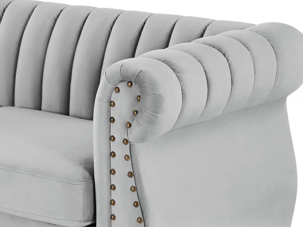 Chesterfield Sofa 3-Sitzer - Samt - Hellgrau - TRUMBO