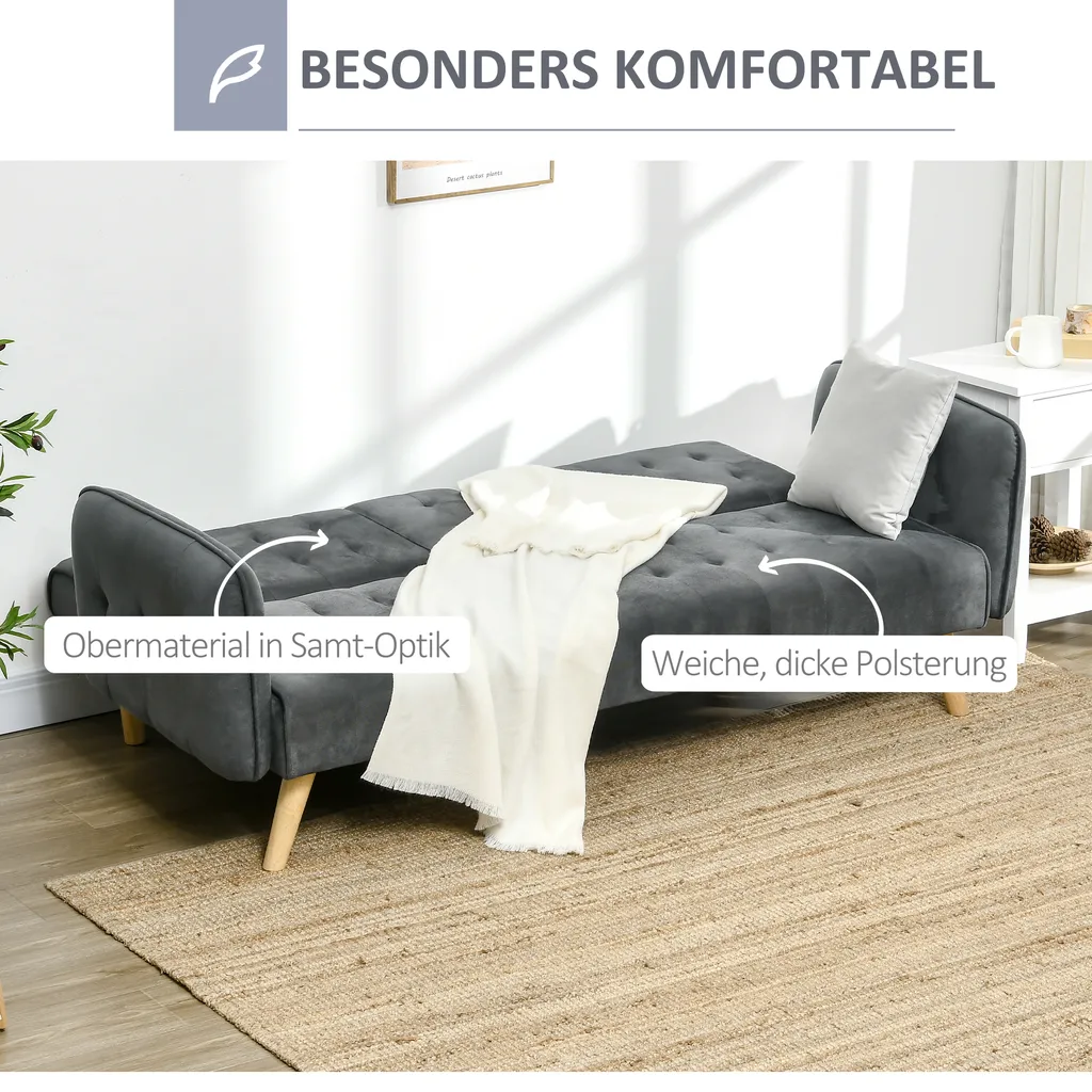 HOMCOM 2-1 Design Schlafsofa Klappsofa 3-Sitzer Stoffsofa Chaiselongue Bettsofa Sofagarnitur Verstellbarer Winkel Dunkelgrau 183 X 87 X 75 Cm – Bild 6