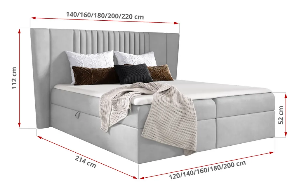 MKS MEBLE Boxspringbett - Doppelbett Mit Multipocket-Matratze - Polsterbett Mit Kopfstütze - Deko Bed Sedico 180 X 200 Cm - H4 Hellgrau – Bild 3