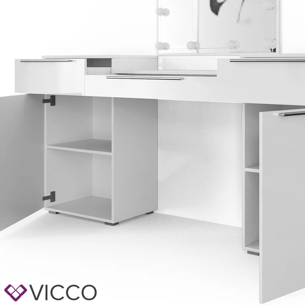 Vicco Schminktisch Lilli Frisiertisch Kommode Frisierkommode Spiegel Weiß Inklusive Hocker Und LED-Lichterkette – Bild 7